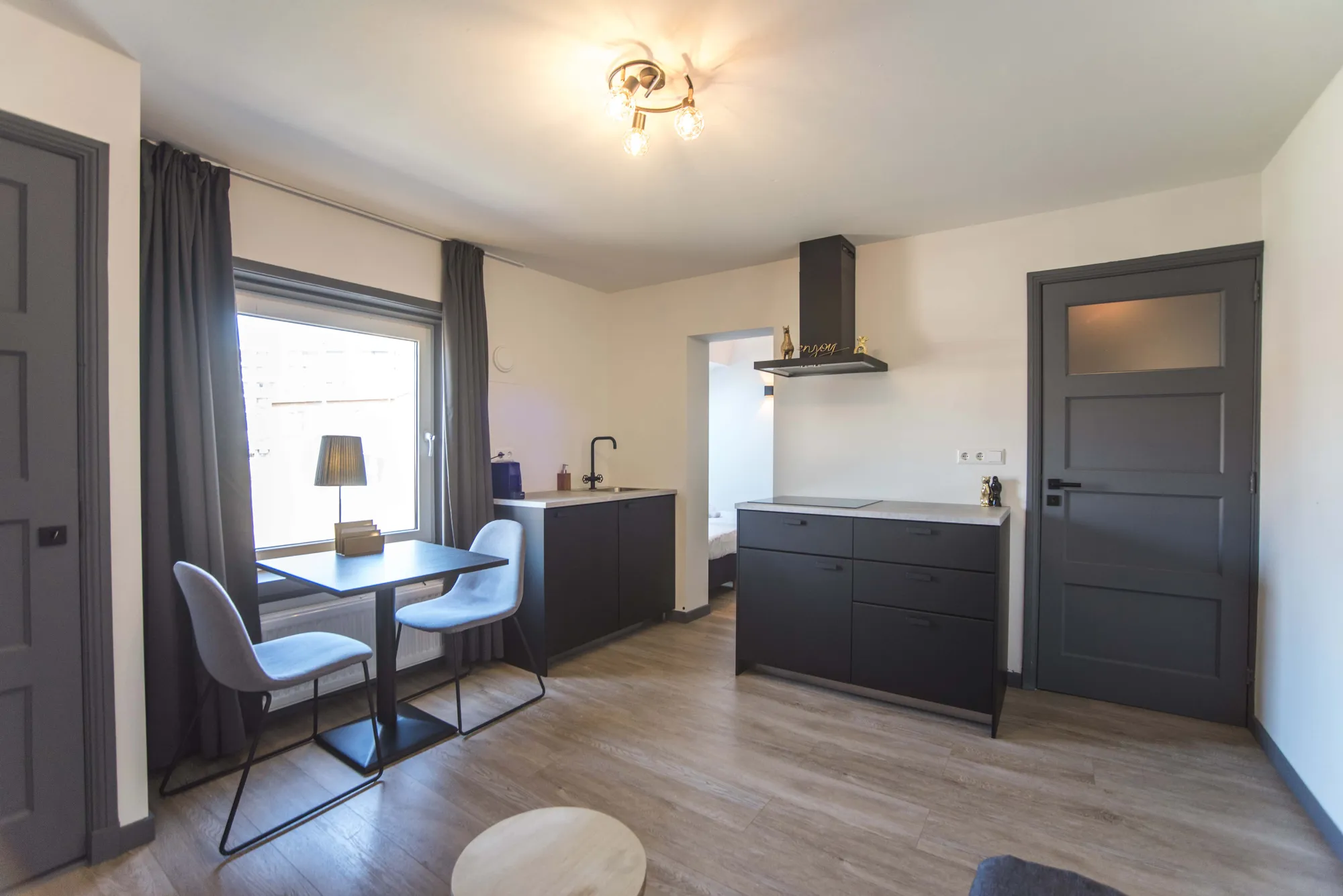 Dining table and kitchen